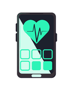 Graphic of a mobile phone with green heart monitoring